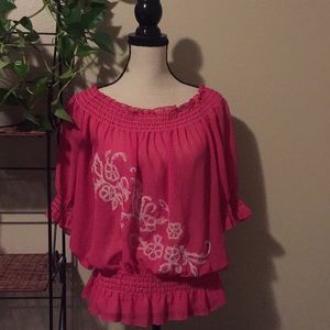 Blouse-2x-Pink/White, Sheer & 100% polyester